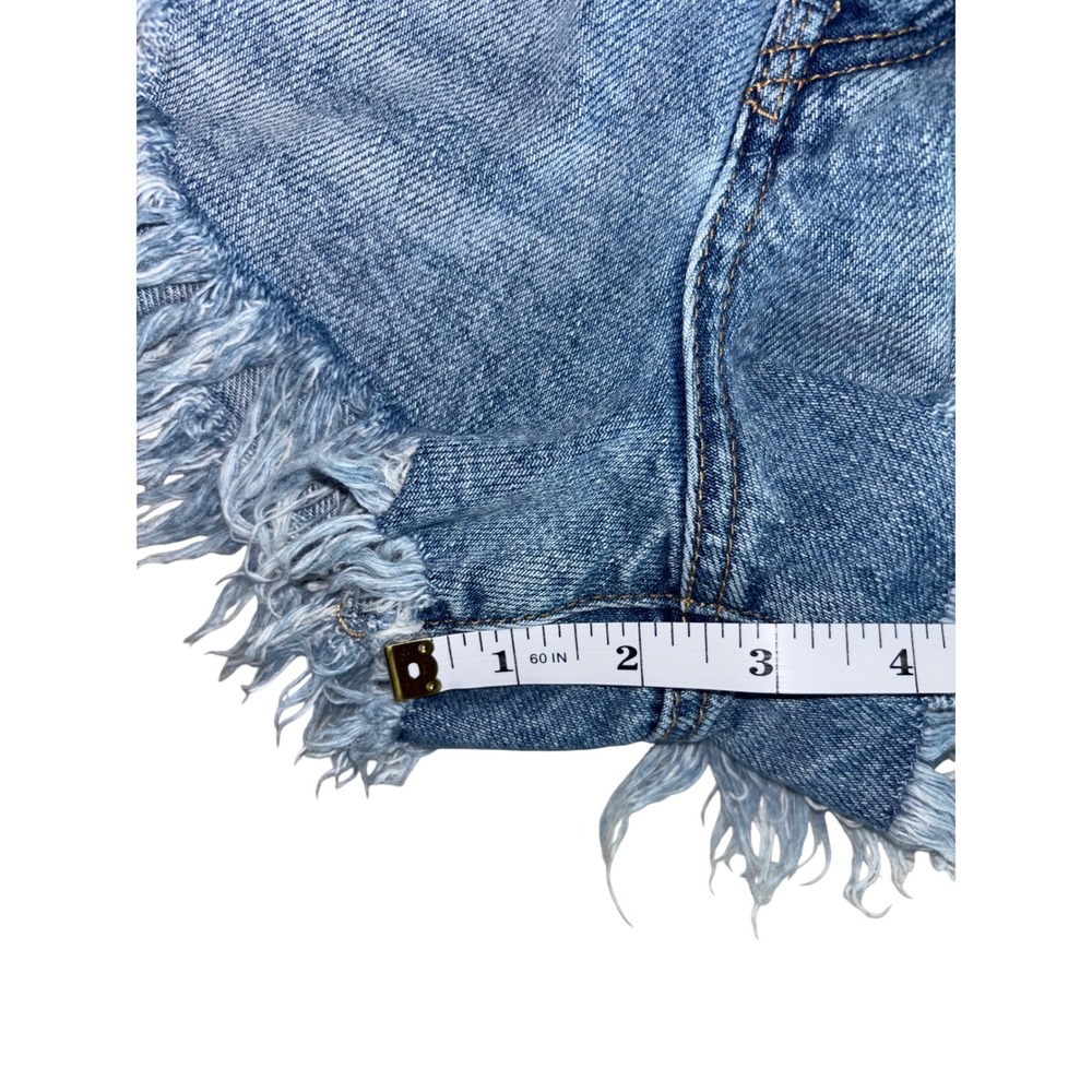 Free People Distressed Button Fly Denim Cutoff Shorts Blue Coastal Boho Size 31 - Picture 6 of 7